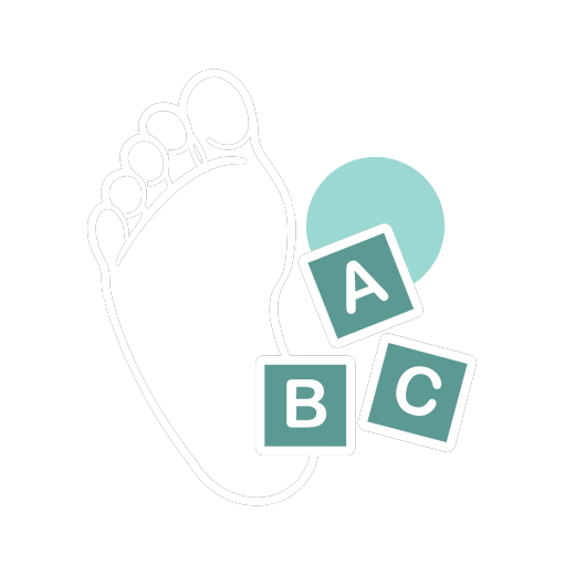 Clinique podiatrique Stéphanie Brodeur | Icône détourée en couleur d'un pied et de blocs ABC